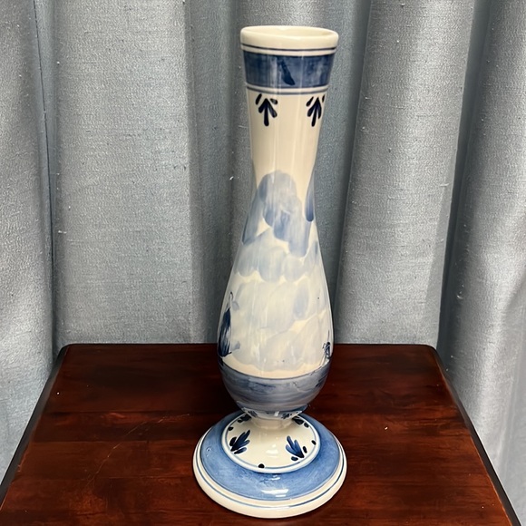Tall Slender Blue Delft Bud Vase w/ Windmill on one side, Sailboat on the other - Picture 10 of 14
